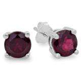 2.00 Carat (ctw) Sterling Silver Round Red Garnet Ladies Stud Earrings 2 CT