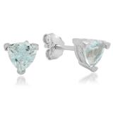 1.12 Carat (ctw) Sterling Silver Trilliant Cut Genuine Blue Topaz Basket Setting Stud Earrings