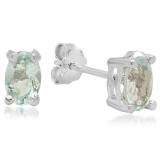 0.77 Carat (ctw) Sterling Silver Oval Cut Genuine Blue Aquamarine Basket Setting Stud Earrings 3/4 CT