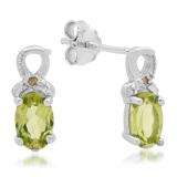 0.95 Carat (ctw) Sterling Silver Oval & Round Cut Genuine Green Peridot & White Diamond Ladies Stud Earrings 1 CT