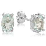 1.31 Carat (ctw) Sterling Silver Oval Cut Genuine Blue Aquamarine Basket Setting Stud Earrings