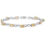 5.42 Carat (ctw) Sterling Silver Real Oval Cut Citrine & Round White Diamond Ladies Infinity Link Tennis Bracelet