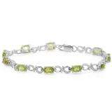 3.38 Carat (ctw) Sterling Silver Real Oval Cut Peridot & Round White Diamond Ladies Infinity Link Bracelet