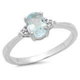 1.13 Carat (ctw) Sterling Silver Oval Cut Blue Topaz & Round White Diamond Ladies Bridal Promise Engagement Ring
