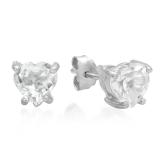 1.00 Carat (ctw) Sterling Silver Heart Shape Genuine White Topaz Ladies Basket Setting Stud Earrings 1 CT