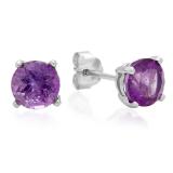 1.40 Carat (ctw) Sterling Silver Round Cut Genuine Amethyst Ladies Basket Setting Stud Earrings