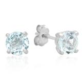 2.00 Carat (ctw) Sterling Silver Round Cut Genuine Blue Topaz Ladies Basket Setting Stud Earrings 2 CT