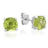 1.70 Carat (ctw) Sterling Silver Round Cut Genuine Peridot Ladies Basket Setting Stud Earrings