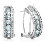 1.56 Carat (ctw) Sterling Silver Round Cut Blue Topaz & White Diamond Ladies Fashion Hoops Earrings