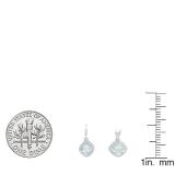 Sterling Silver Cushion Cut Blue Topaz & White Diamond Accent Ladies Dangling Earring & Pendant Set
