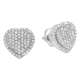 0.37 Carat (ctw) 14K White Gold Round Cut White Diamond Ladies Heart Shape Fashion Stud Earrings