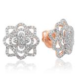 0.34 Carat (ctw) 14K Rose Gold Round Cut White Diamond Ladies Cluster Flower Micro Pave Stud Earrings 1/3 CT