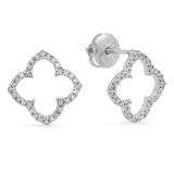 0.13 Carat (ctw) 14K White Gold Round Cut Diamond Ladies Flower Shaped Drop Earrings 1/4 CT