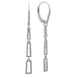 0.24 Carat (ctw) 14K White Gold Round White Diamond Ladies Rectangle Shape Dangling Drop Earrings 1/4 CT