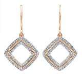 0.25 Carat (ctw) 14K Rose Gold Round Cut White Diamond Ladies Cushion Shape Dangling Drop Earrings 1/4 CT