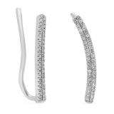 0.13 Carat (ctw) 14K White Gold Round Cut White Diamond Ladies Double Row Crawler Climber Earrings