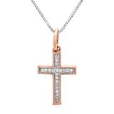 0.03 Carat (ctw) Dainty 14K Rose Gold Round White Diamond Ladies Micro Pave Religious Cross Pendant