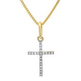 0.03 Carat (ctw) Dainty 14K Yellow Gold Round White Diamond Ladies Micro Pave Religious Cross Pendant