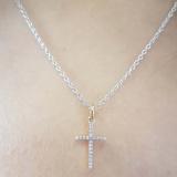 0.03 Carat (ctw) Dainty 14K Yellow Gold Round White Diamond Ladies Micro Pave Religious Cross Pendant