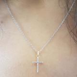 0.03 Carat (ctw) Dainty 14K Yellow Gold Round White Diamond Ladies Micro Pave Religious Cross Pendant