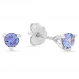 0.50 Carat (ctw) Sterling Silver Round Cut Tanzanite Ladies Basket Setting Stud Earrings 1/2 CT