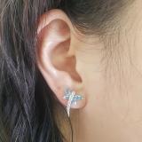 1.70 Carat (ctw) Sterling Silver Marquise & Round Cut Blue & White Topaz Ladies Dragonfly Stud Earrings