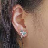 1.70 Carat (ctw) Sterling Silver Marquise & Round Cut Blue & White Topaz Ladies Dragonfly Stud Earrings