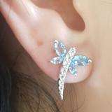 1.70 Carat (ctw) Sterling Silver Marquise & Round Cut Blue & White Topaz Ladies Dragonfly Stud Earrings