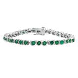 3.5 MM Round Emerald & White Diamond Ladies Tennis Bracelet 925 Sterling Silver