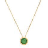 Round Emerald Solitaire Pendant with 18 Inch Gold Chain for Women (1.00 ctw Color Green Clarity Highly Included) in 10K Yellow Gold