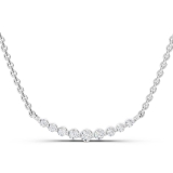 Round White Diamond 9 Stone Graduating Style Curved Bar Pendant with 18 inch Gold Chain for Women (0.20 ctw, Color I-J, Clarity I1-I2) in 18K White Gold