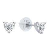 IGI CERTIFIED 0.50 Carat (ctw) 18K White Gold Heart Shape Diamond Ladies Stud Earrings 1/2 CT