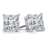 0.10 Carat (ctw) 14K White Gold Princess Cut White Diamond Ladies Stud Earrings