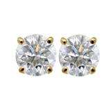 0.75 Carat (ctw) 14K Yellow Gold Round Cut White Diamond Ladies Stud Earrings